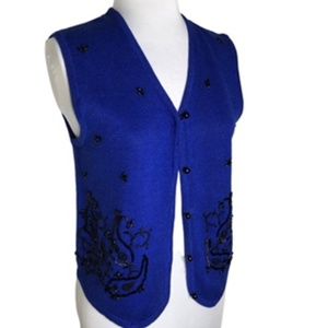 NWT Requirements Christmas Hand Beaded Royal Blue Vest Size M